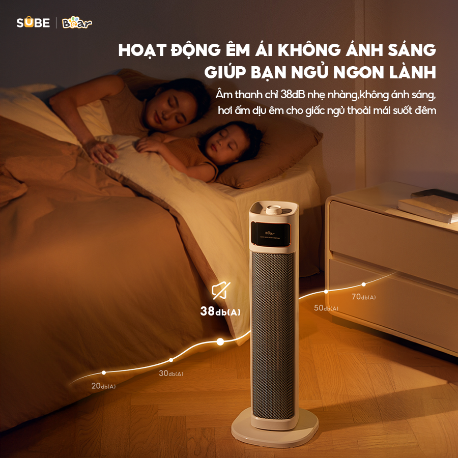 Quạt Sưởi Bear Máy Sưởi Gốm Quạt Sưởi Đứng Làm Ấm Không Khô Da Xoay 90 Độ Không Gây Ồn Tiết Kiệm Điện DNQ - P20Y5 - Hàng Chính Hãng