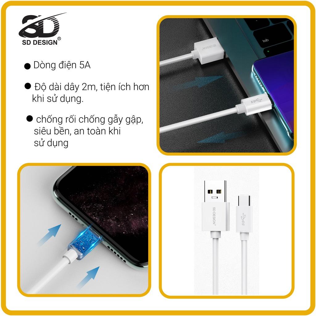 Cáp sạc TypeC SD DESIGN M162 dây dài 2m2 chân sạc sử dụng cho các máy samsung oppo xiaomi bảo hành 1 đổi 1