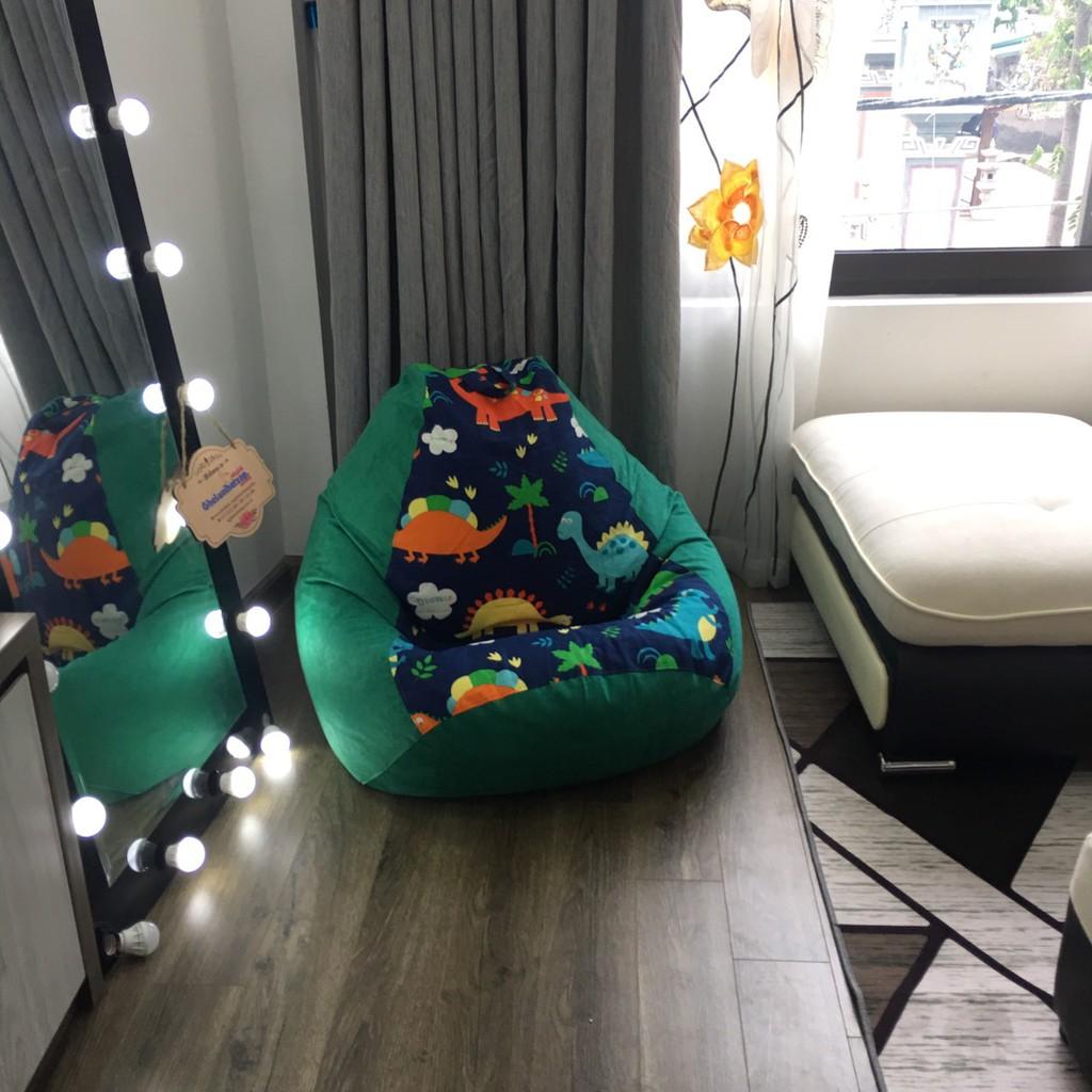 Ghế xốp dáng lê họa tiết , cỡ M, thô canvas mix tone Xanh
