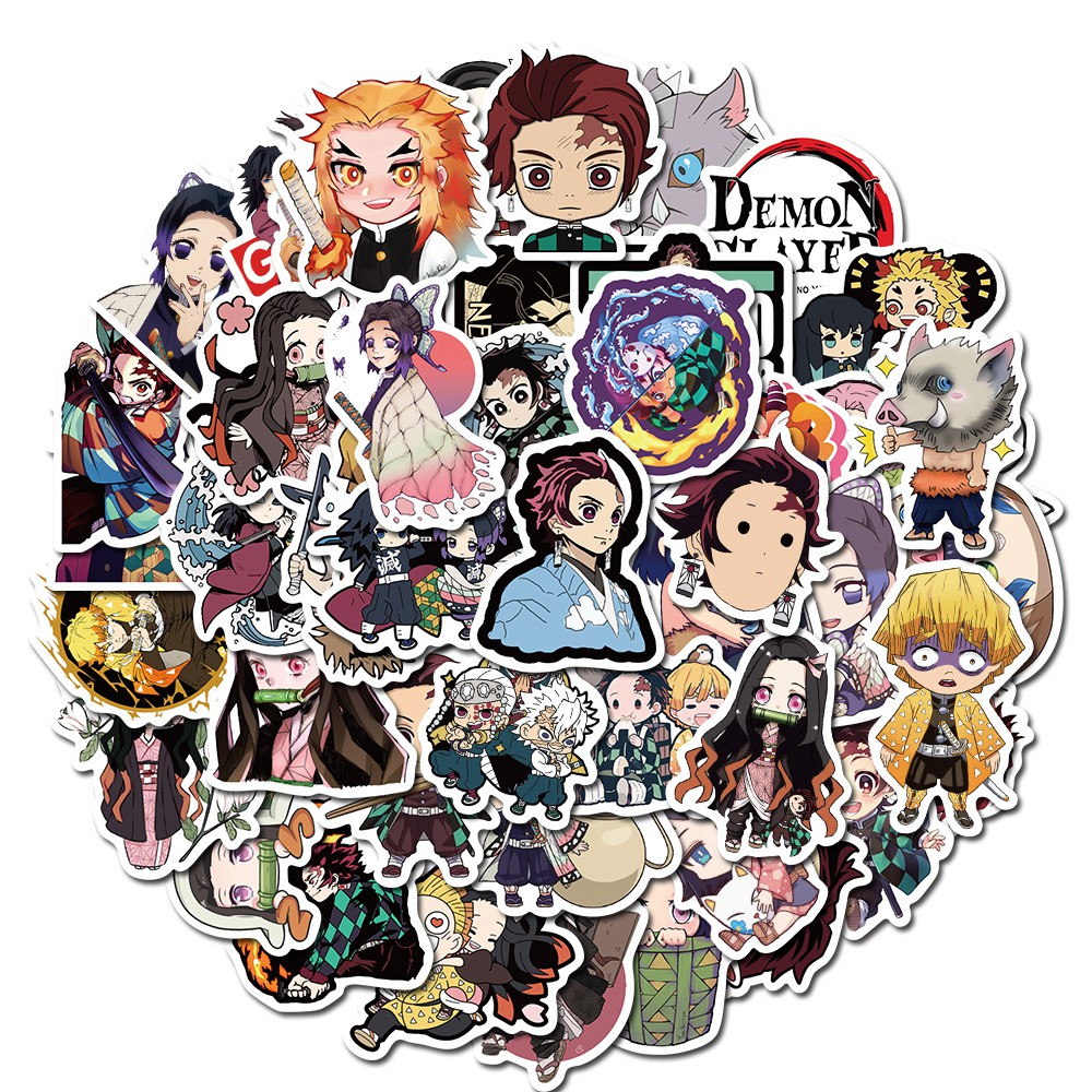 Set 50 sticker hình nhân vật Anime Demon Slayer: Kimetsu no Yaiba trang trí thủ côngdán laptop, hình dán mũ bảo hiểm chống nước, điện thoại, vali set 10/50 miếng T038