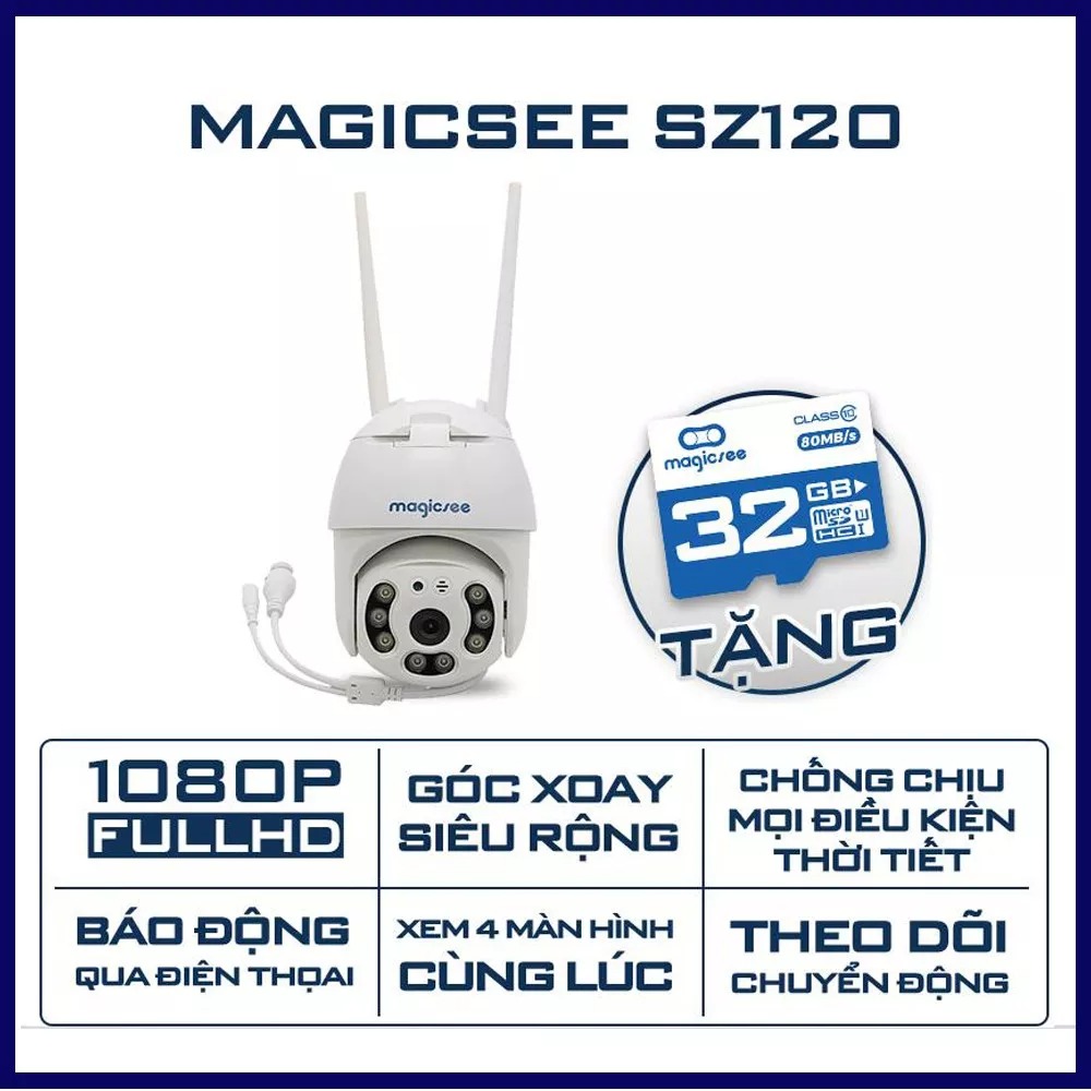 Camera giám sát ngoài trời xoay 360 độ Magicsee ZS120 Chống nước tiêu chuẩn IP68 Kèm thẻ nhớ chính hãng 32G - Hàng Nhập Khẩu
