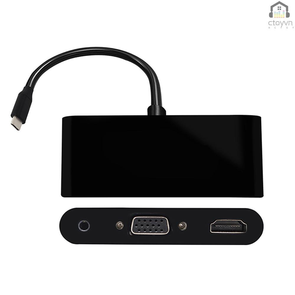Bộ chuyển đổi USB-C Type-C sang HD VGA 3.5mm 3 trong 1 với cổng USB 3.0