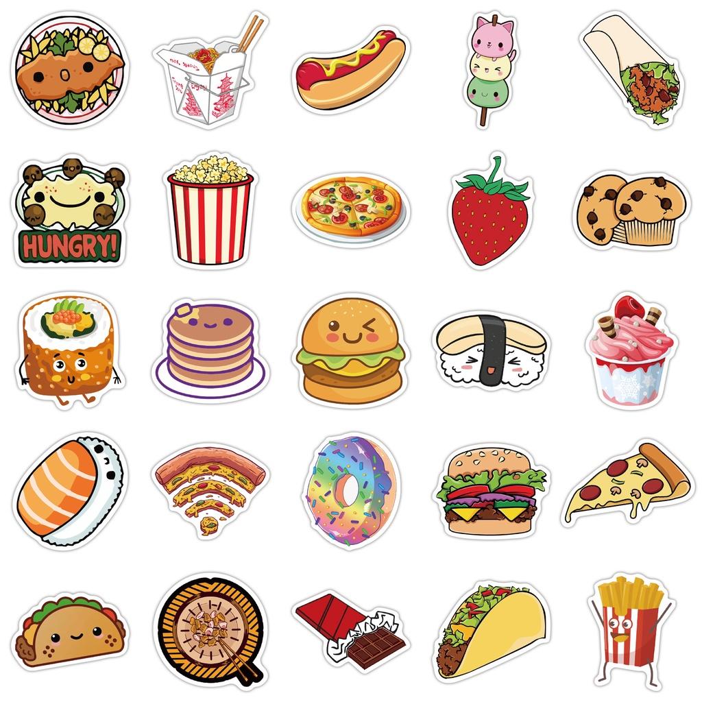 Set 50 Cái STICKER Food Chống Thấm Nước Trang Trí Điện Thoại , Laptop , Vali Siêu Cute