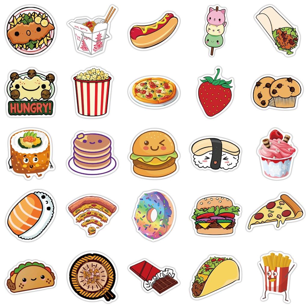 Set 50 Cái STICKER Food Chống Thấm Nước Trang Trí Điện Thoại , Laptop , Vali Siêu Cute