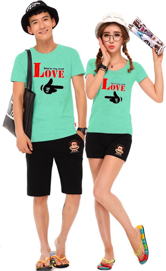Bộ Áo Thun Đôi Nam Nữ My True Love Màu Xanh Ngọc - S - M