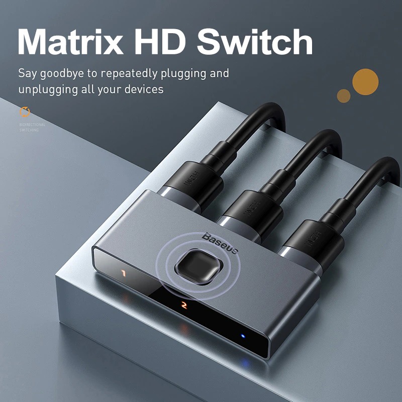 Thiết bị chia cổng HDMI 2 chiều Baseus Matrix HDMI Splitter (2 Devices to 1 Screen or 1 Device to 2 Screen, Support 4K30Hz/ 4k60Hz) - Hàng Chính Hãng
