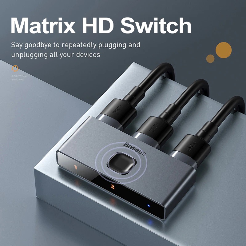 Thiết bị chia cổng HDMI 2 chiều Baseus Matrix HDMI Splitter - Hàng Chính Hãng