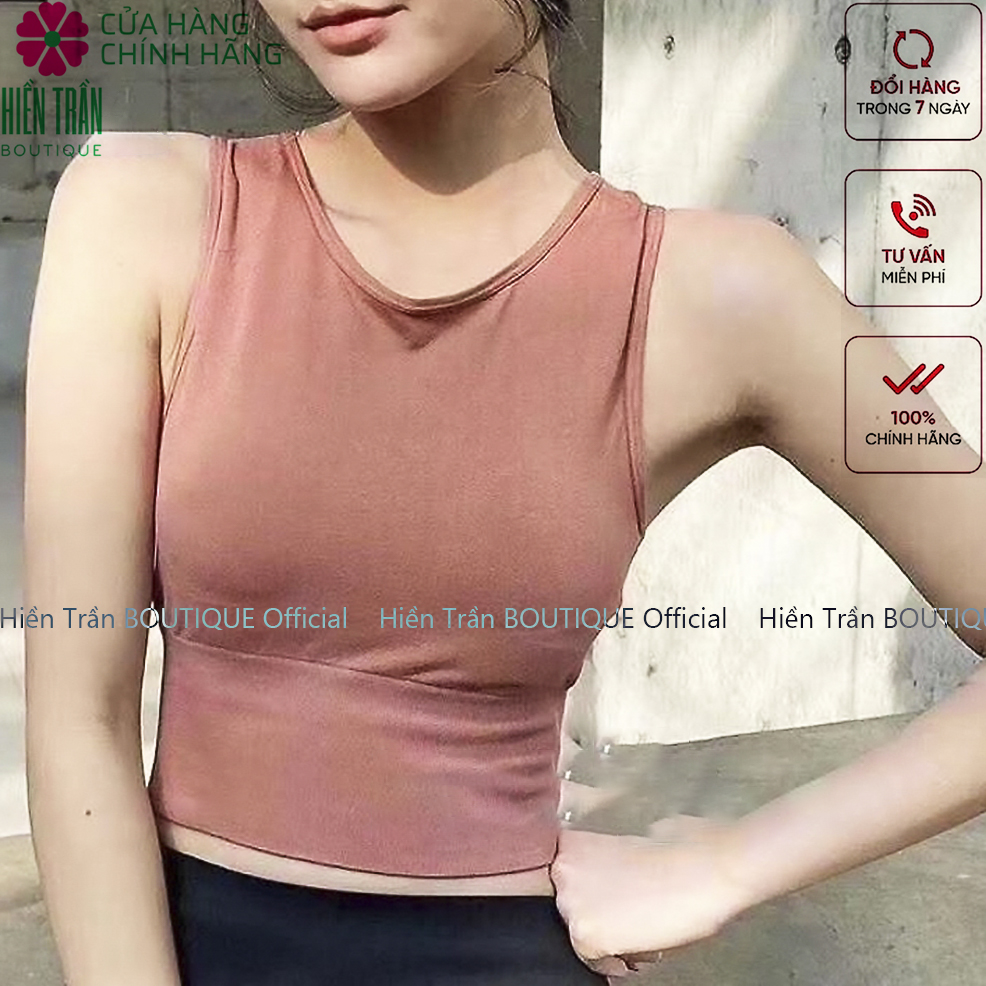 Áo croptop nữ Hiền Trần BOUTIQUE sát nách ba lỗ thun không tay kiểu ôm body tank top vải cotton co giãn tốt 3 màu đen trắng nâu