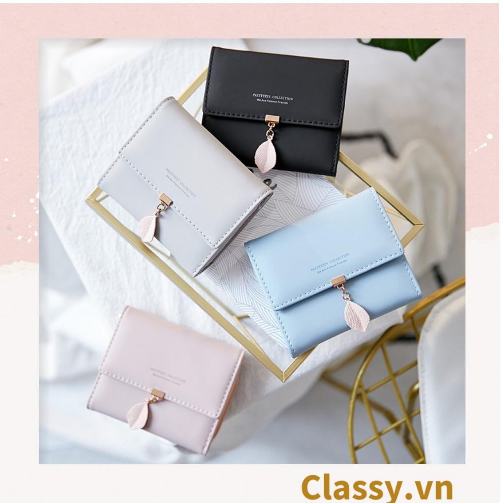 Ví nữ mini Classy hoạt tiết chiếc lá nhiều màu cao cấp có nút bấm T1163