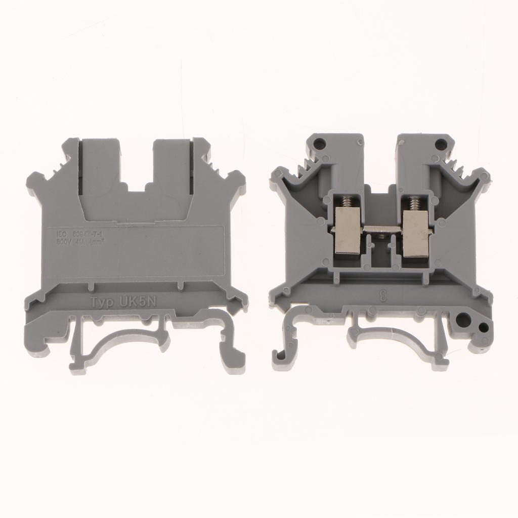10 Pcs DIN Rail Terminal Block Screw Type UL 800V 0.2-4mm² gray UK-5N