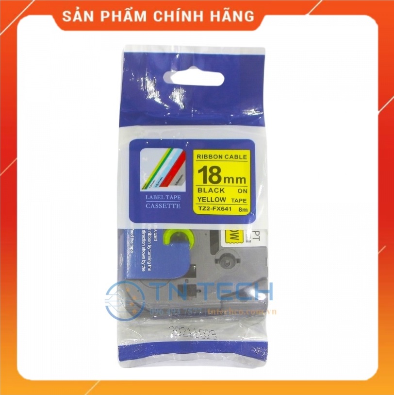 Nhãn In Tz2-FX641 - Đen nền vàng 18mm x 8m - Dùng cho máy in BROTHER - AIMO - PUTY [Hàng Nhập Khẩu]