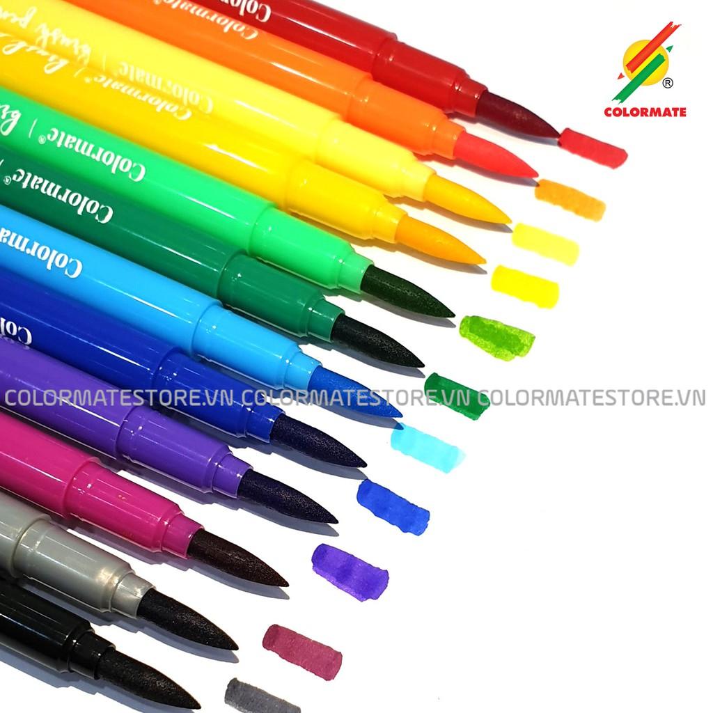 Bút cọ màu nước Colormate Brush Pen, màu nước dạng bút dễ dàng sử dụng bộ 12 bút màu - COLORMATE