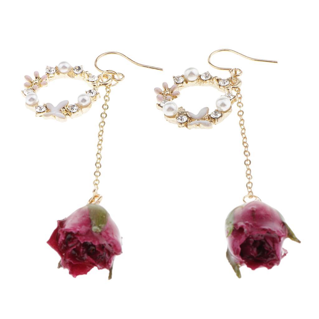 2pcs Flower Bud Dangle Earrings Pearl Beaded Earbob