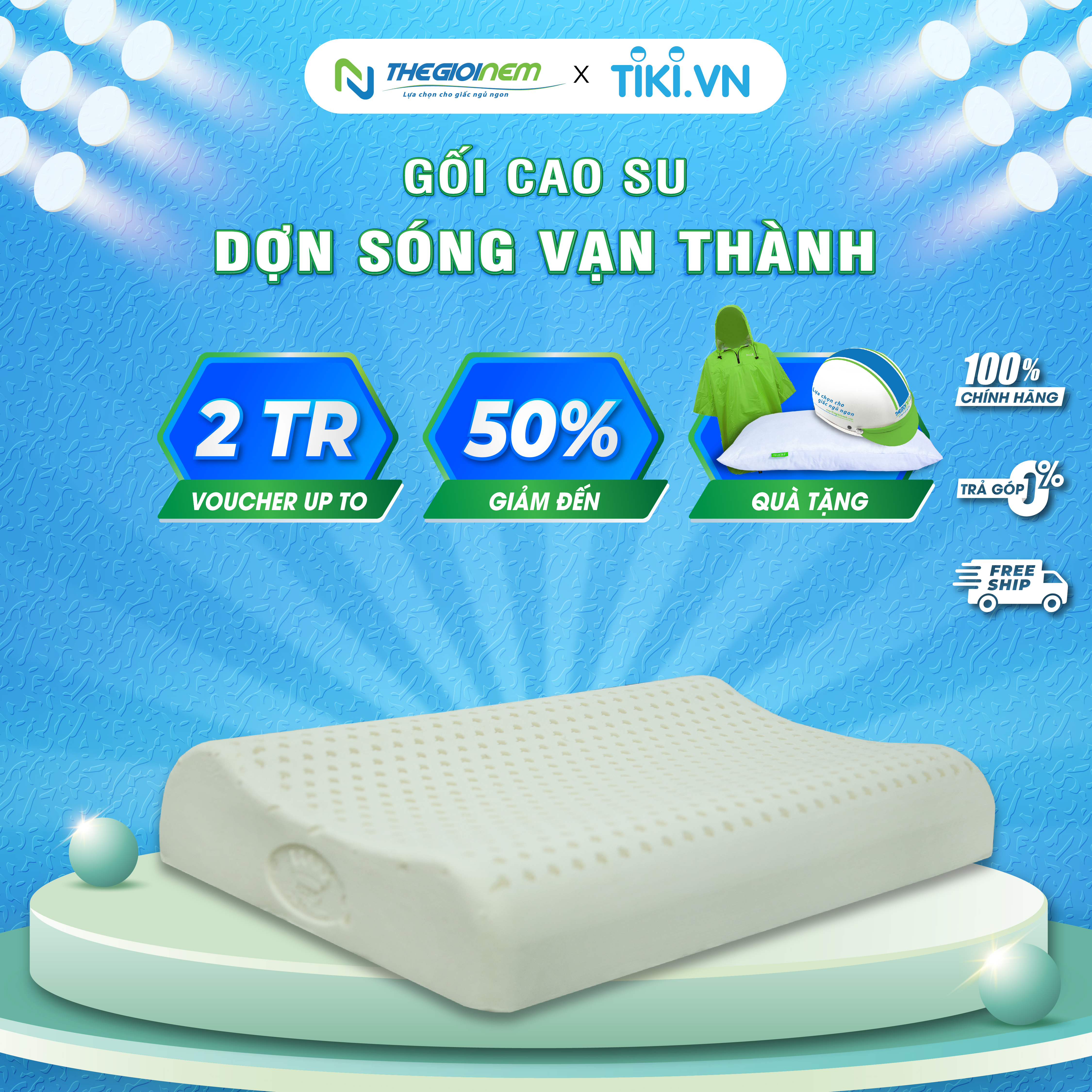 Gối Dợn Sóng Cao Su Thiên Nhiên Vạn Thành 29x49x09cm độ đàn hồi cao nâng đỡ tốt