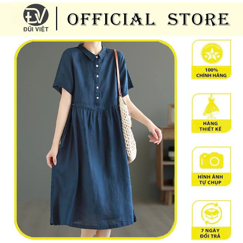 Đầm Sơ Mi Đũi Việt Cho Nữ Tay Ngắn Chất Linen Trẻ Trung, Hợp Thời Trang Nhiều Màu Lựa Chọn