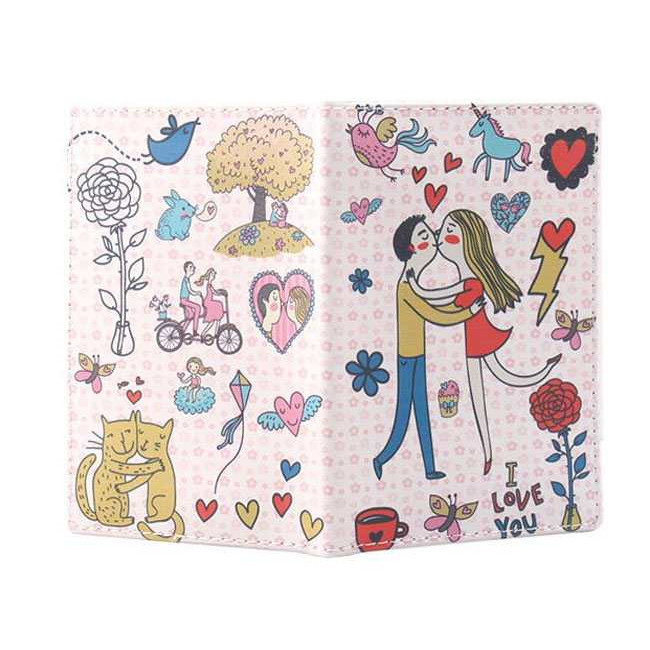 Ví bọc hộ chiếu Passport chất liệu da cover hoạt hình "I Love You"