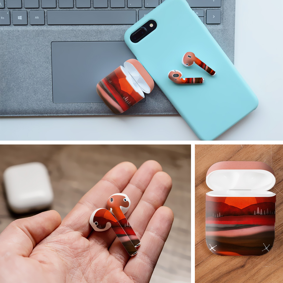 Miếng dán skin cho AirPods in hình giả sơn mài - GSM006 (bản không dây 1 và 2)