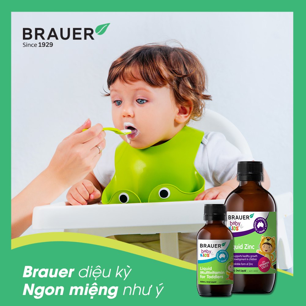 Kẽm hỗ trợ biếng ăn cho trẻ từ 1 tuổi Liquid Zinc Brauer Úc giúp trẻ ăn ngon miệng, ngủ ngon, phát triển hệ xương, tăng sức đề kháng - Massel Official-200ml/chai