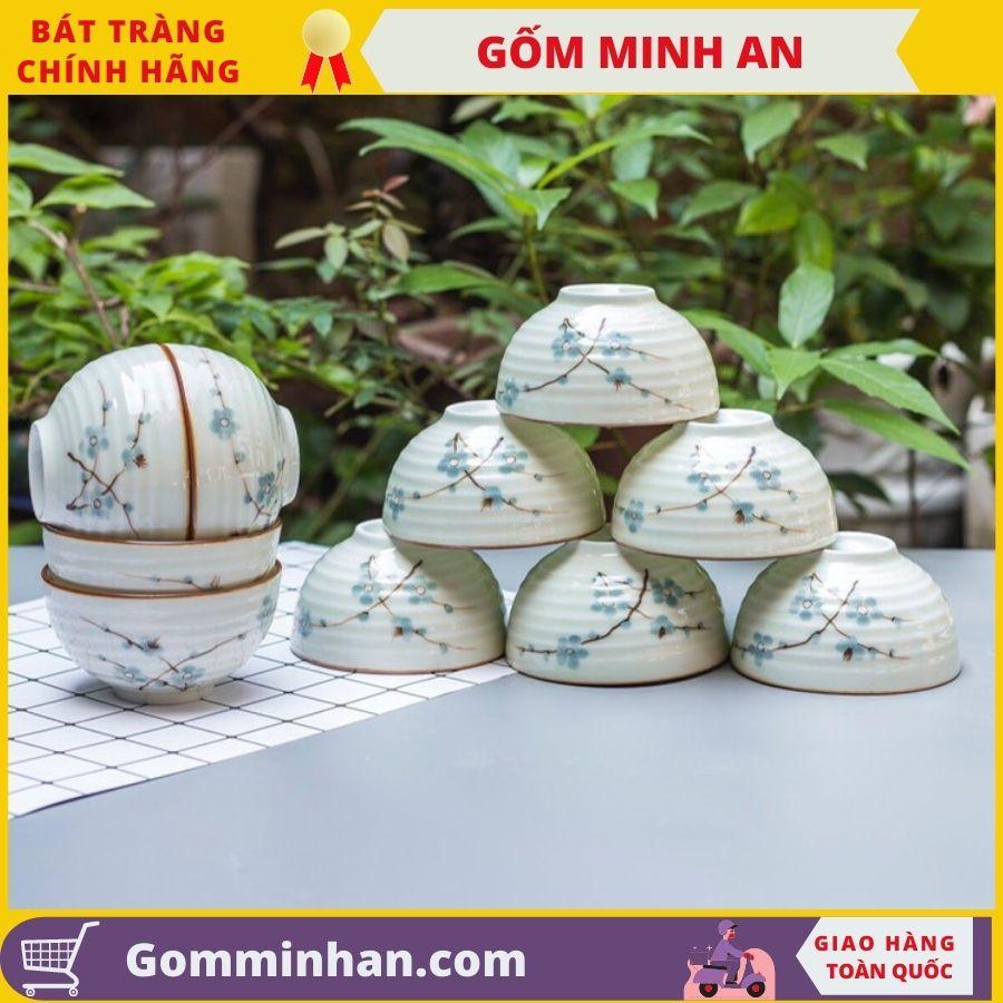 Bát cơm sứ men kem Gốm Sứ Bát Tràng vẽ hoa văn- Gốm Minh An- Bát ăn cơm chất lượng