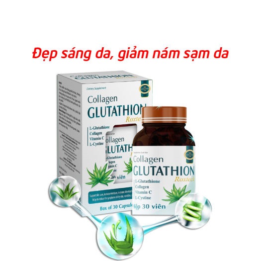 Collagen Glutathion ROXTECH -  l-cystine đẹp sáng da, giảm nám sạm da - Chai 30 viên