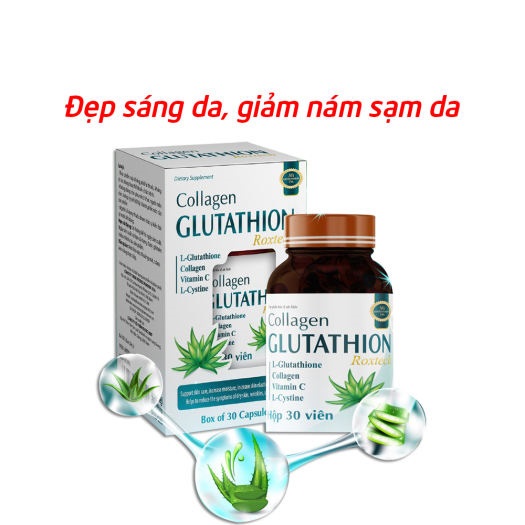 Collagen Glutathion ROXTECH - l-cystine đẹp sáng da, giảm nám sạm da - Chai 30 viên