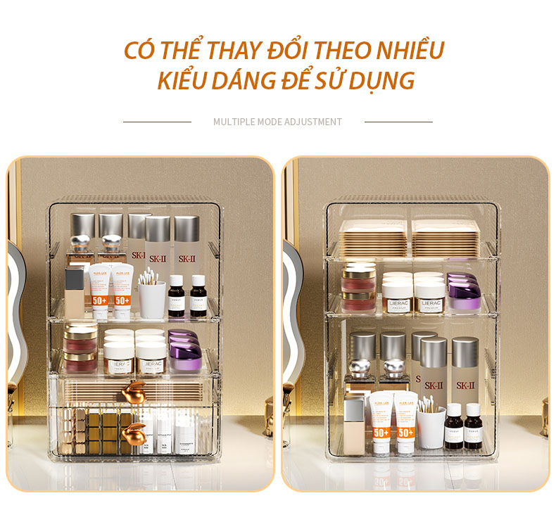 Hộp Đựng Mỹ Phẩm Trong Suốt Nhiều Ngăn, Đựng Son Môi Dụng Cụ Làm Đẹp, Nhiều Kiểu, Chất Liệu PET Dày Đẹp