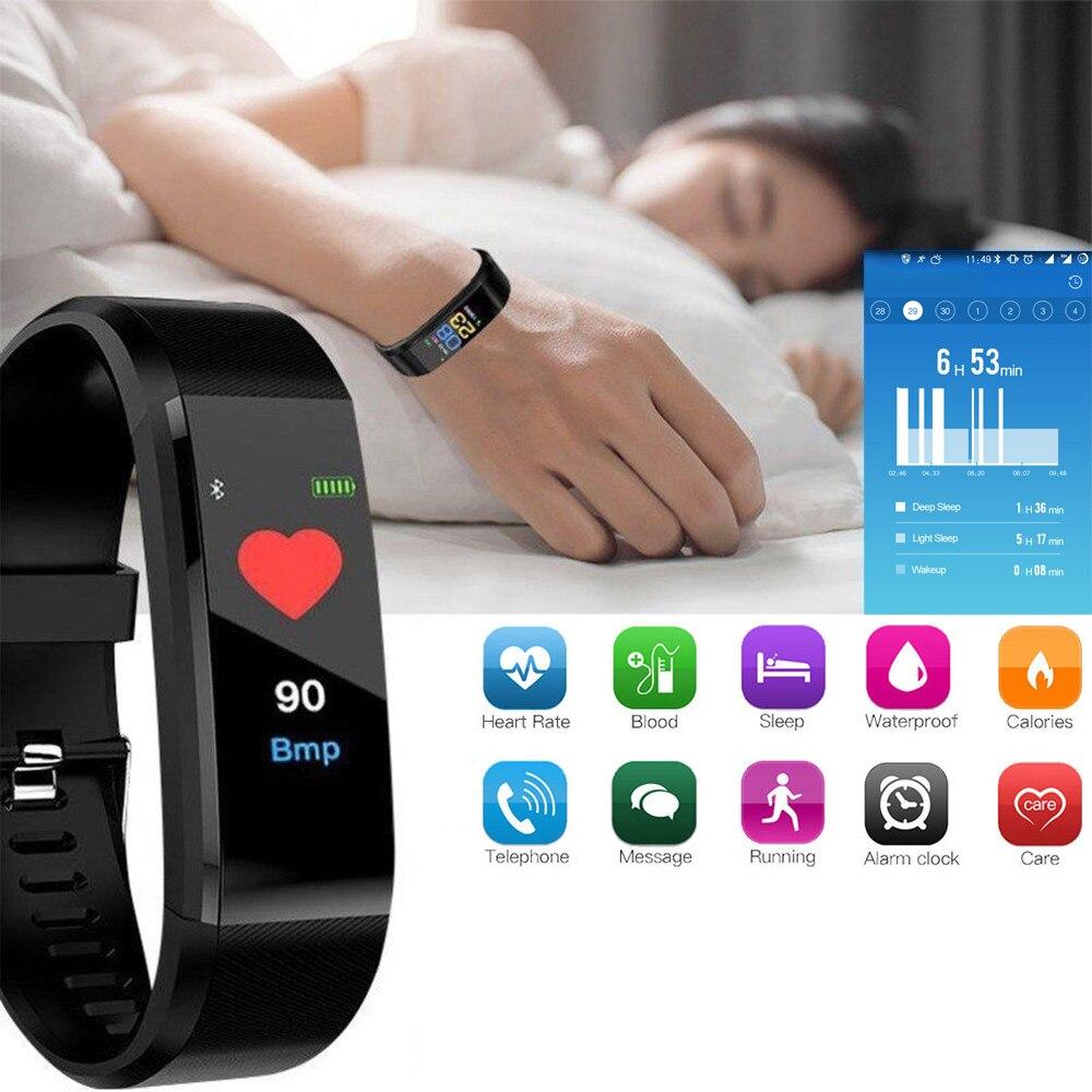 Bluetooth Sports Vòng đeo tay thông minh Nhịp tim không thấm nước oxy máu Người lớn huyết áp Màu tay theo dõi vòng đeo tay điện tử: Đen: Đen