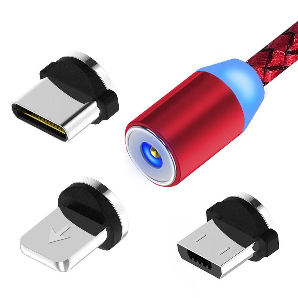 Cáp sạc từ hút nam châm đầu IP| micro USB | Type C xoay 360 độ dây dù,có LED cao cấp magic