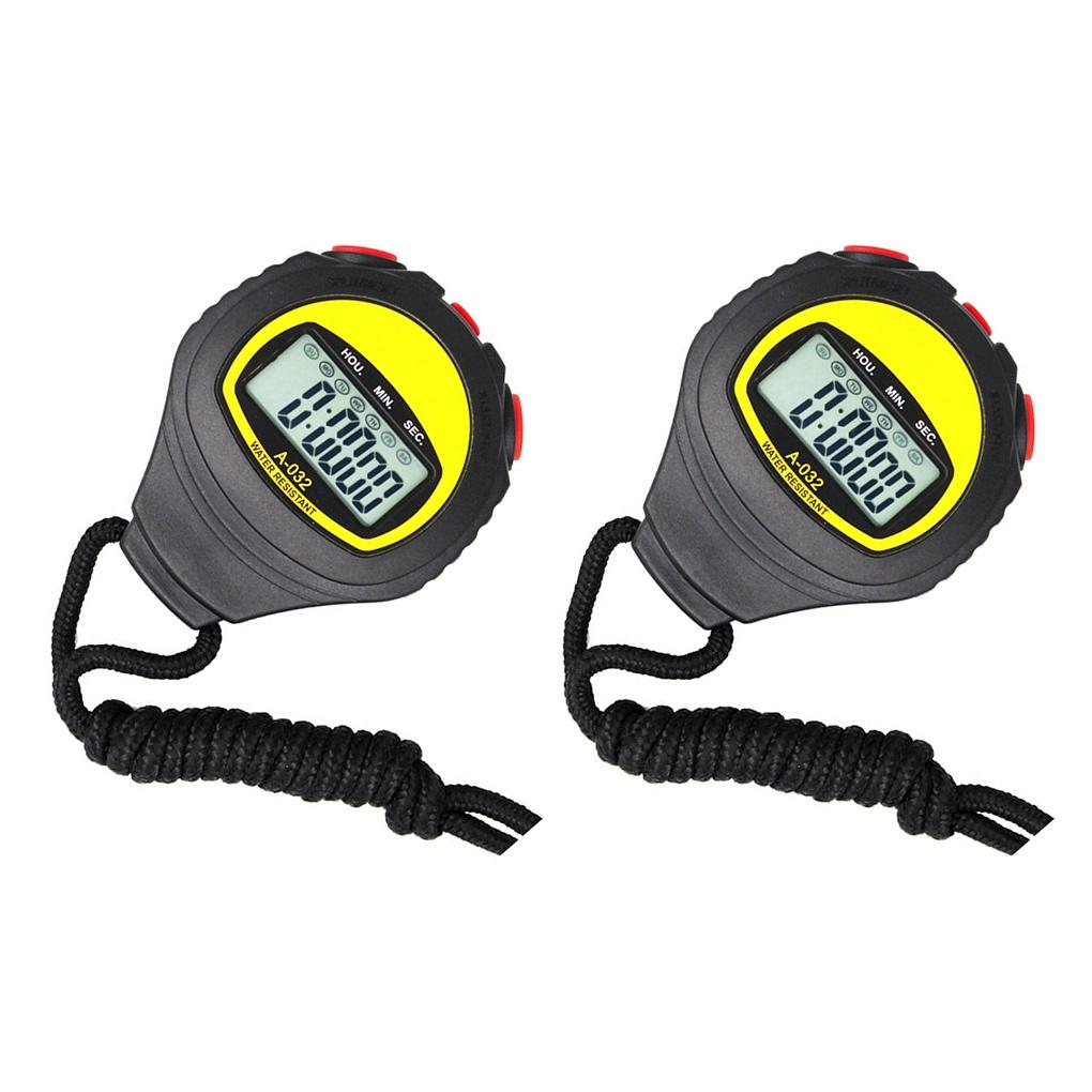 Pack of 2 Stopwatch Digital Display Electronic Waterproof Kitchen Cooking Timer Handheld Skiing Stop Watch withELEN