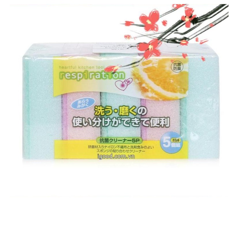 Set 5 Miếng Mút Xốp Rửa Bát, Nồi, Chén 1 Mặt Ráp Hàng Nhật