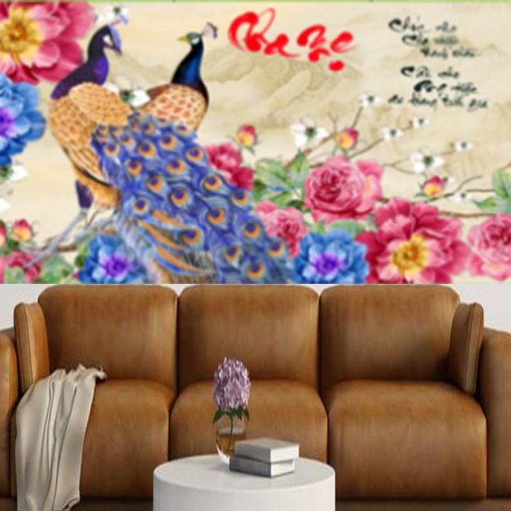 Tranh thêu cha mẹ công xanh X8201 - kích thước: 64 *43cm.