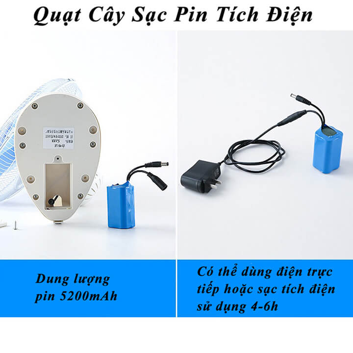 Quạt cây đứng sạc tích điện cao cấp 5 cánh 3 chế độ gió siêu mát, quạt cây để bàn, quạt đứng giá rẻ