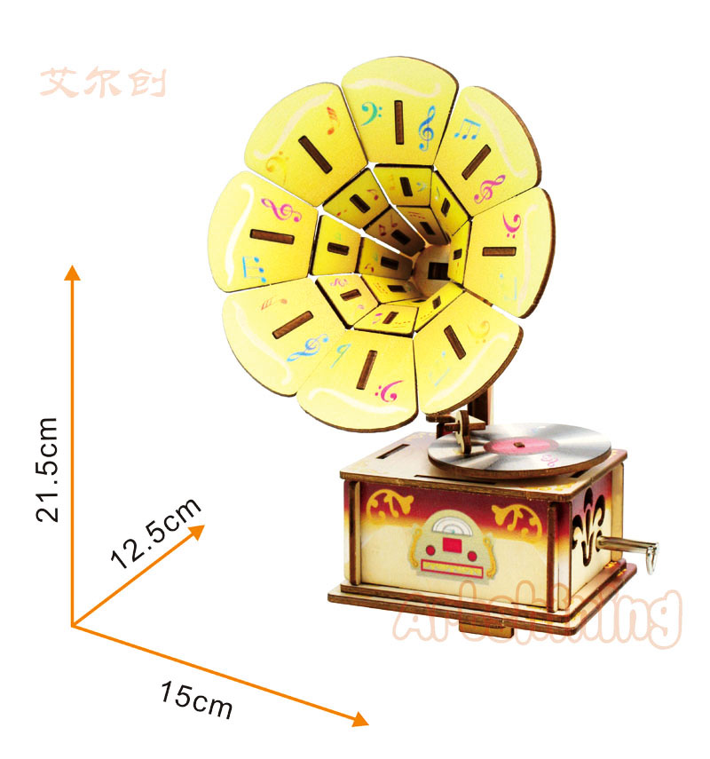 Đồ chơi lắp ráp gỗ 3D Mô hình Hộp nhạc Music box Hình Máy Hát AM6101