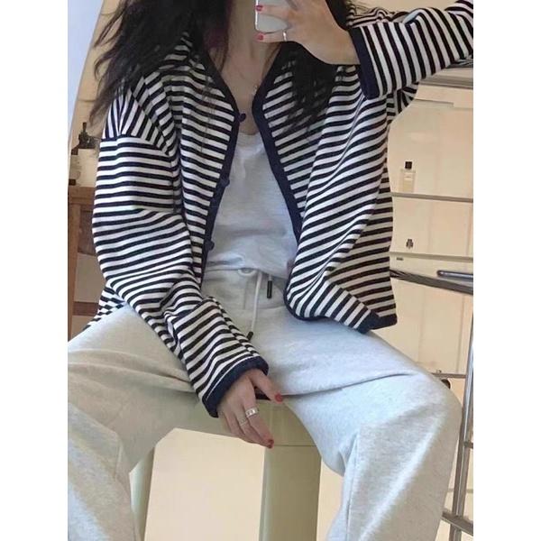 Cardigan kẻ sọc nỉ thu đông