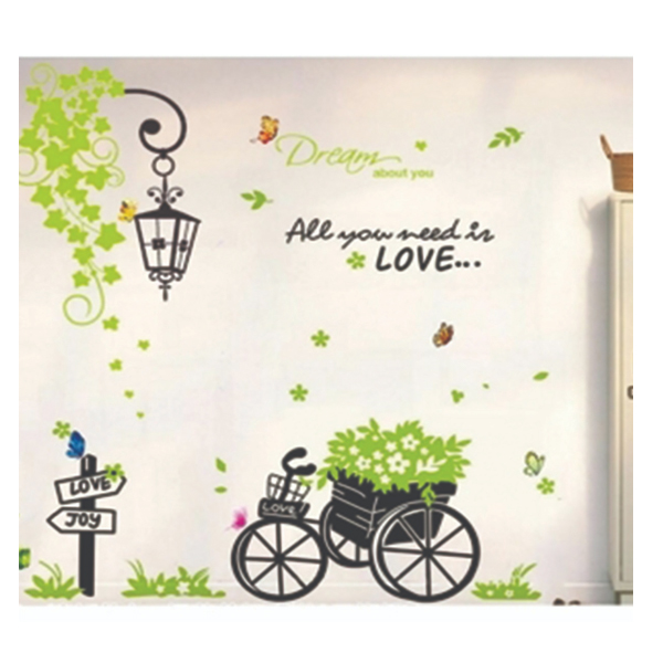 Combo Decal Dán Tường Đèn Cành Cây Và Xe Đạp Xanh PK439