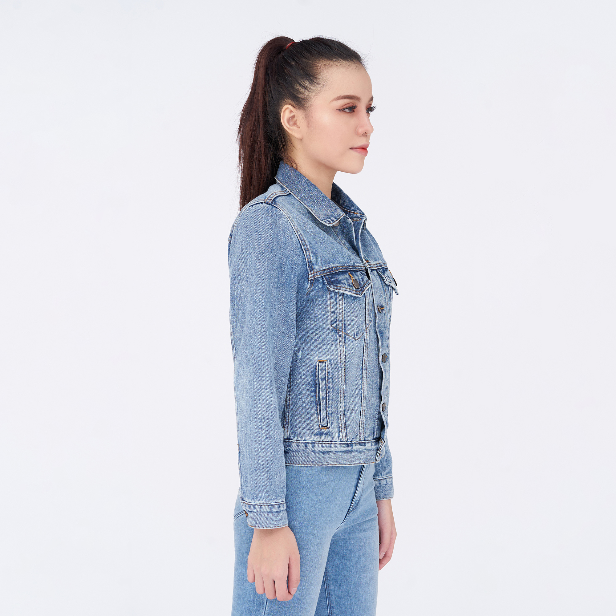 Áo Khoác Jean Nữ Trơn Màu Xanh Đậm Nhạt Aaa Jeans