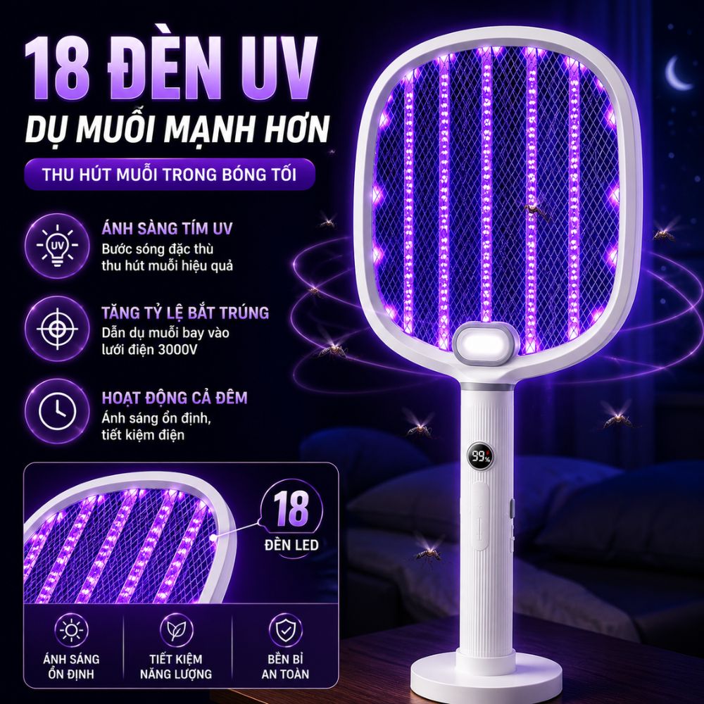 Vợt Bắt Muỗi Tự Động Kachi MK462 – Tích Hợp Đèn Bắt Muỗi, Màn Hình LED Thông Minh - hàng chính hãng