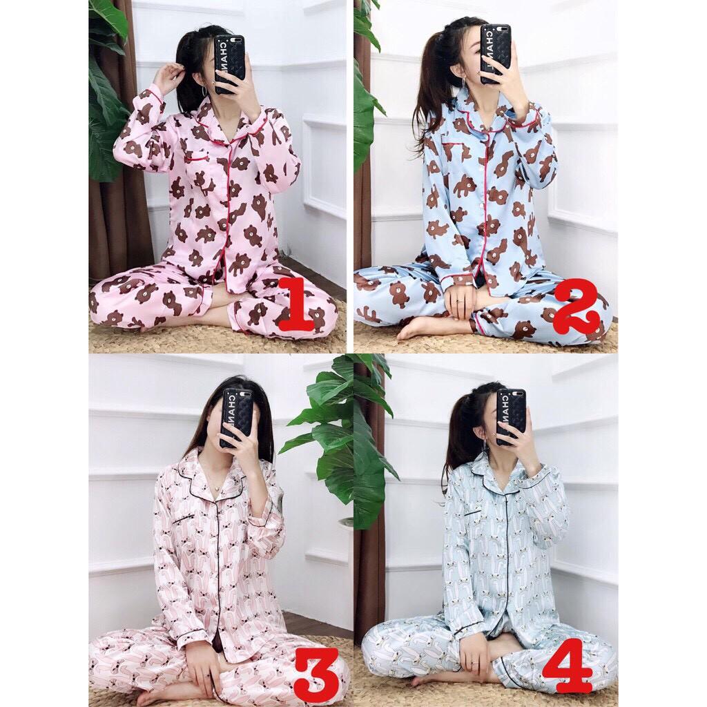Bộ Pijama lụa dài tay Thu đông xinh xắn