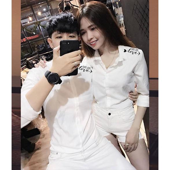Áo Sơ Mi Cặp Đôi In Love Cao Cấp | Áo Đôi Nam Nữ Đẹp