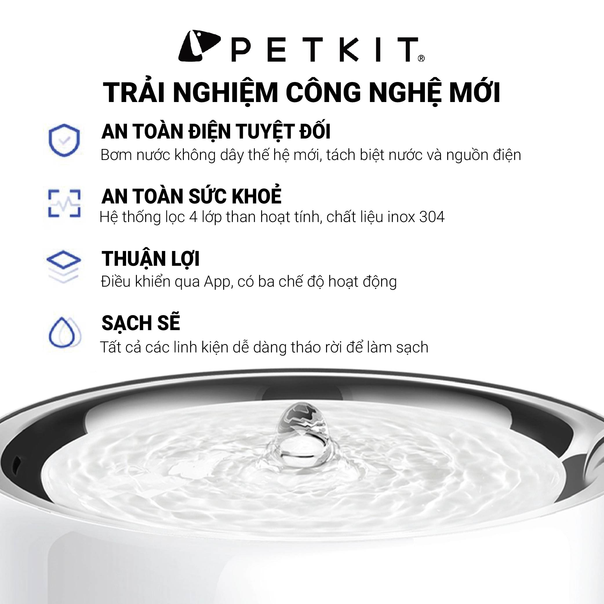 Đài Phun Nước, Máy Lọc Nước Cho Mèo Petkit Eversweet 3 PRO Chất Liệu Inox 304 và Nhựa ABS Sử Dụng Bơm Không Dây Thế Hệ 6