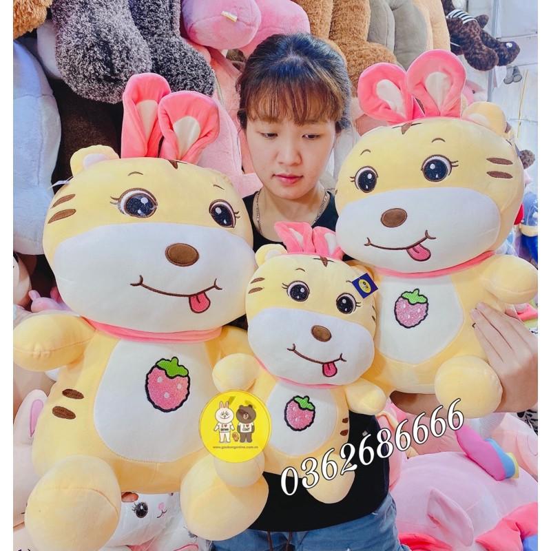 Gấu bông- gấu hổ đeo tai thỏ lè lưỡi cute - Gấu Bông Hana