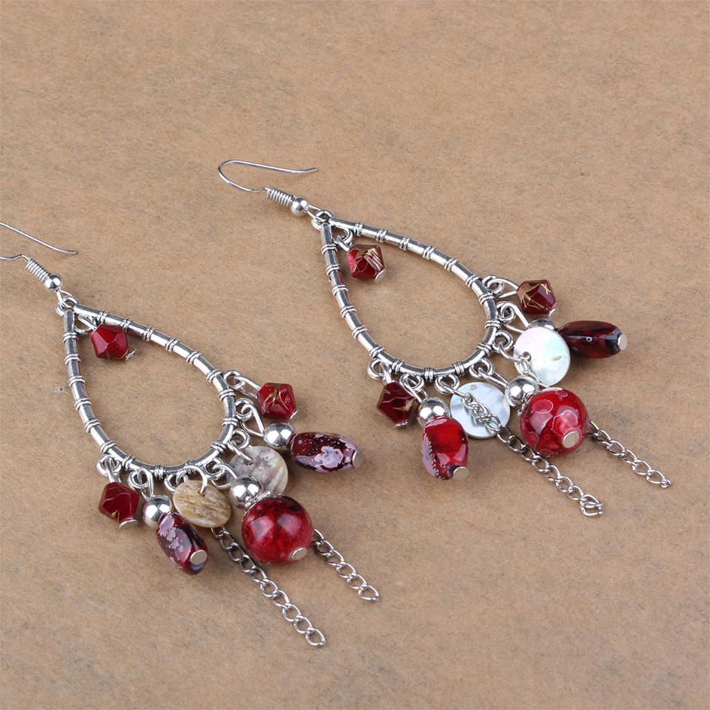 Fashion Bohemia Red Beads Dangle Earrings Retro Elegant Party Ornaments
