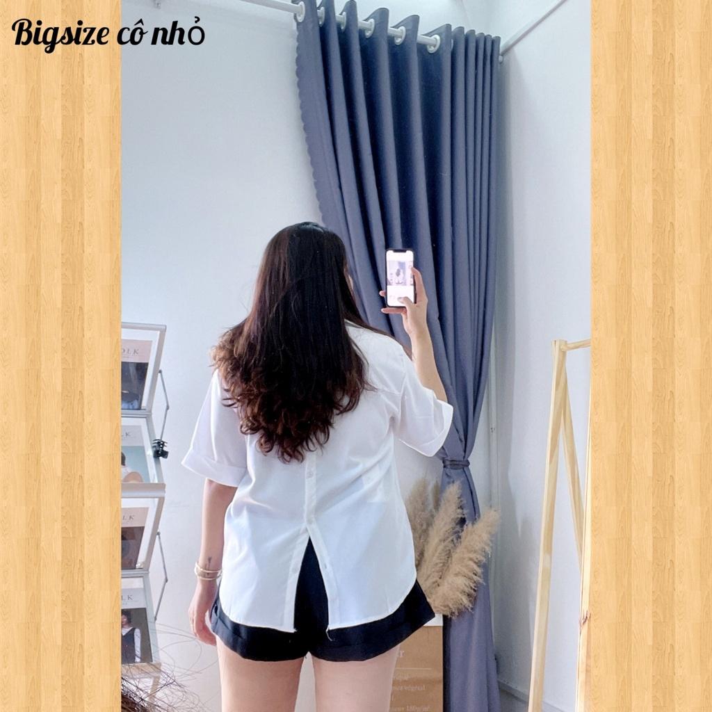Áo sơ mi bigsize nữ tay ngắn kiểu xẻ lưng có cúc, Áo kiểu big size nữ AT10