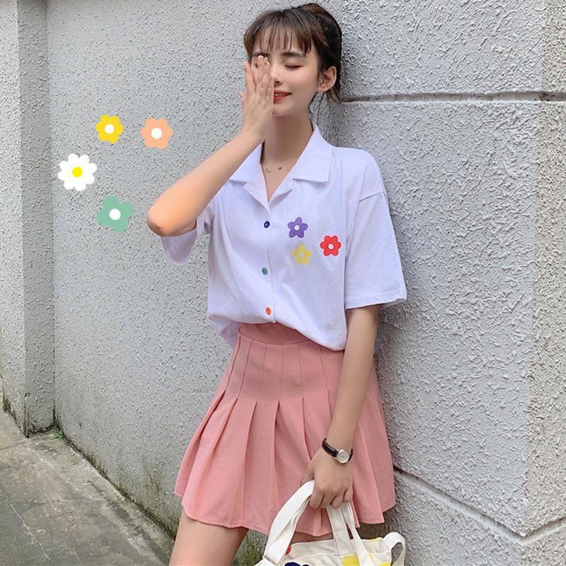 Áo sơ mi tay ngắn họa tiết in hoa cổ bẻ sang trọng cho nữ