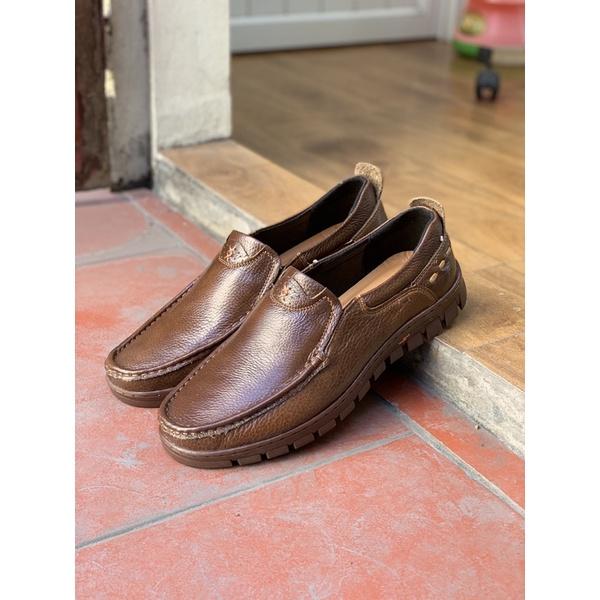 Giầy lười nam da bò mềm màu nâu Tomshoes, cam kết da thật 100%