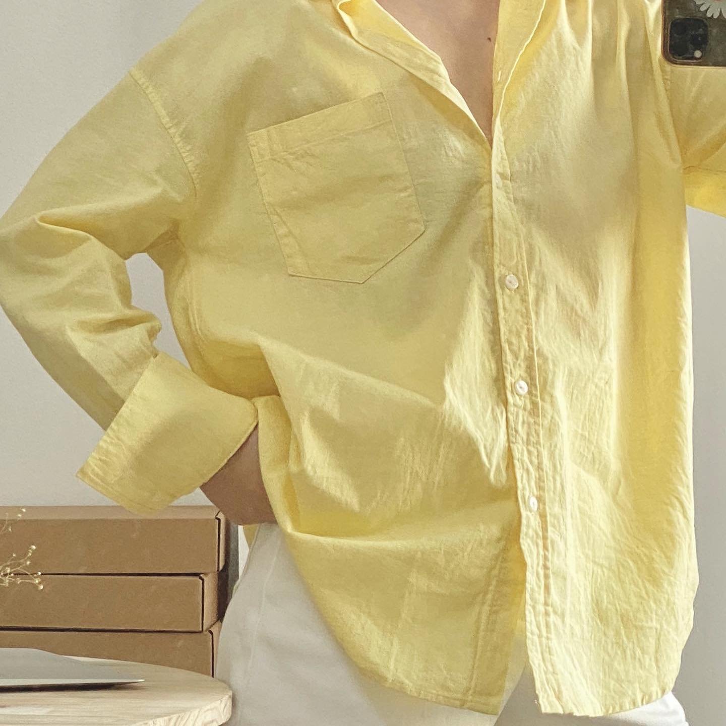 BOYFRIEND LINEN SHIRT - Áo sơ mi form rộng dáng basic dài tay