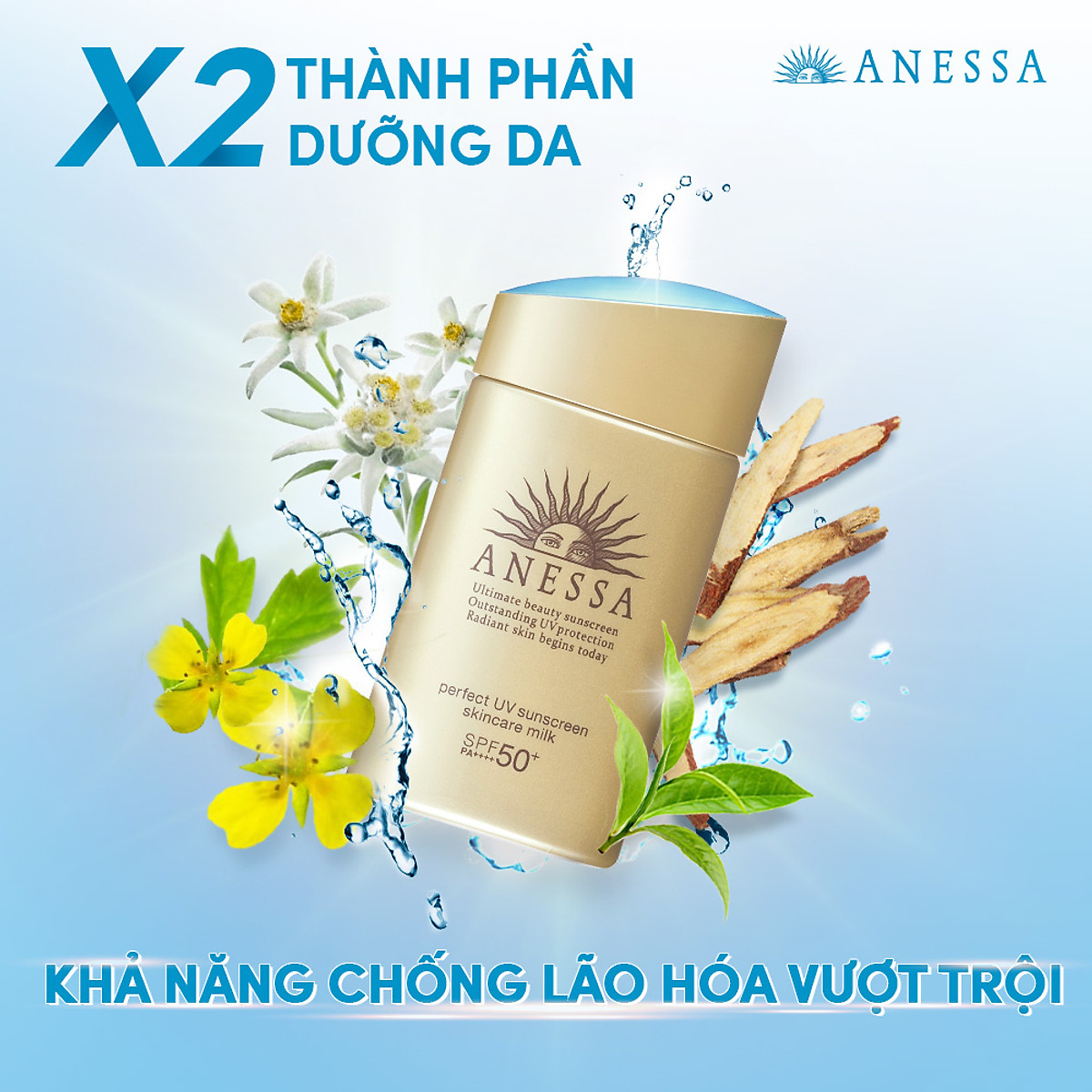 [GIFT] Kem chống nắng dưỡng da dạng sữa bảo vệ hoàn hảo Anessa Perfect UV Sunscreen Skincare Milk SPF 50+ PA++++ 60ml