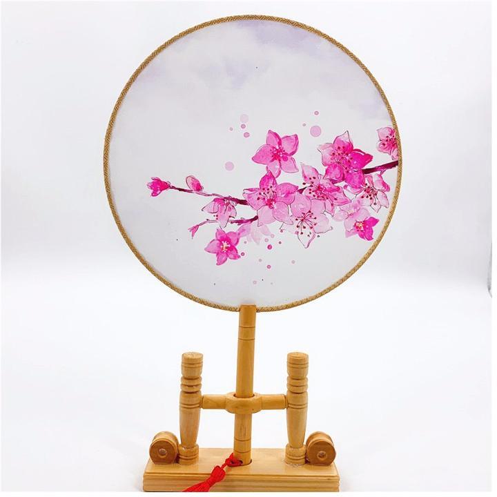 Quạt tròn cổ trang đào hồng phong cách Trung quốc bộ sưu tầm quạt tròn quạt trúc cầm tay in hoa trang trí tặng ảnh thiết kế Vcone