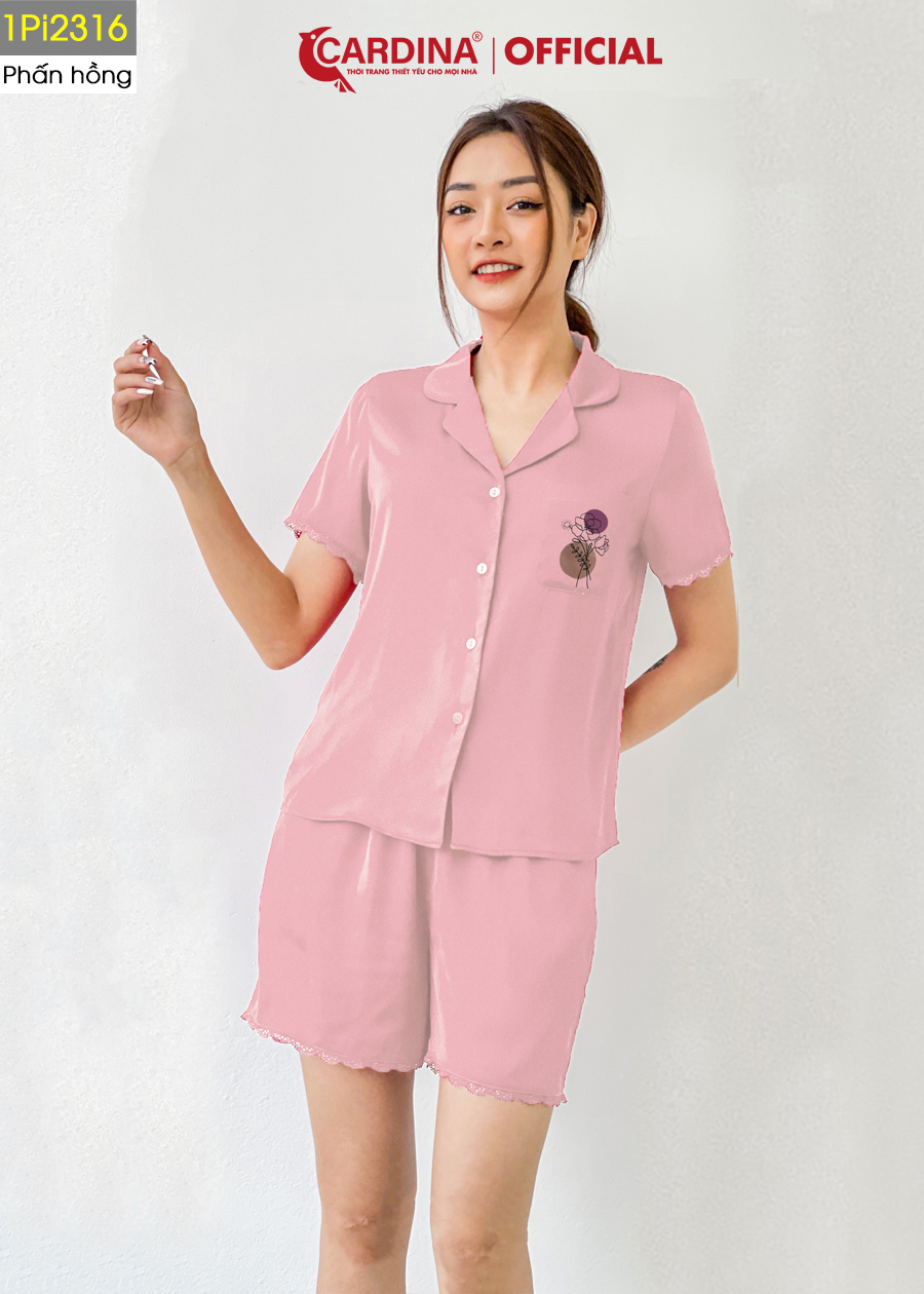 Đồ Bộ Pijama Nữ CARDINA Chất Lụa Satin Nhật Viền Ren 1Pi23
