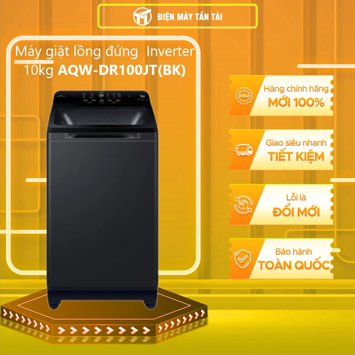 Máy giặt Aqua Inverter 10 Kg AQW-DR100JT(BK) - HÀNG CHÍNH HÃNG CHỈ GIAO HCM